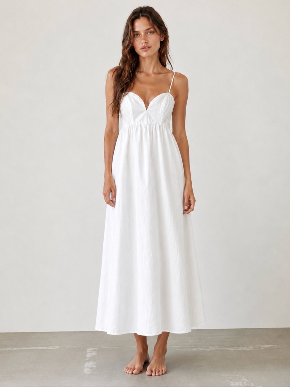 Zara White Voluminous Midi Dress Sweetheart Corset Smocked Back Small